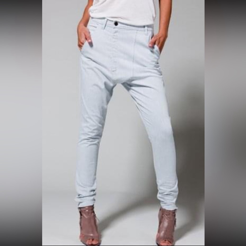 * Superfine Chase Slouch Crotch Mid Rise Chambray Slim Jeans Size 26